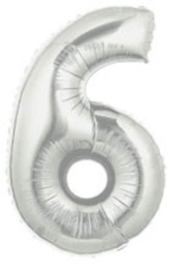 Silver Number 6 Mylar Balloon